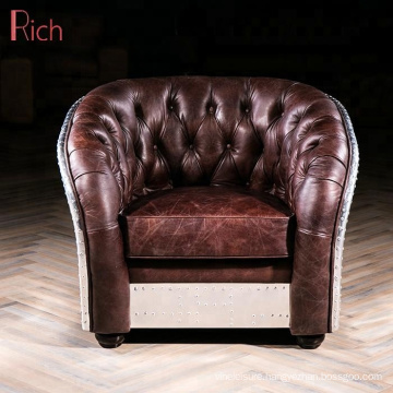 Luxury Classic European Single Armchair Vintage Leather Aviator Aluminum Sofa